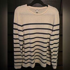 L.L. Bean Cream and Navy Striped Sweater